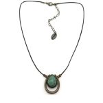 Colar em metal com pedra acrílica e fio em nobuck (2)