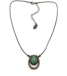 Colar em metal com pedra acrílica e fio em nobuck (2)