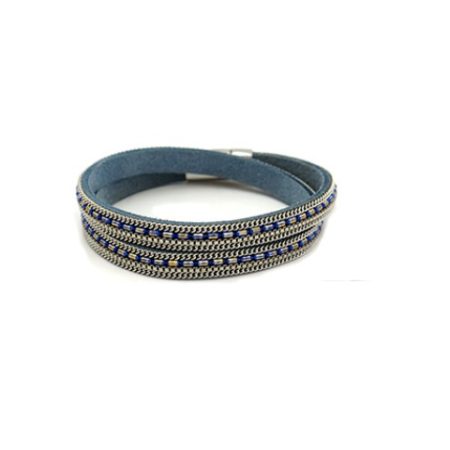 Pulseira dupla em pele com missanga