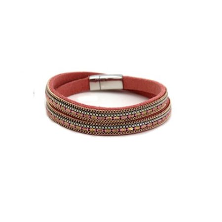 Pulseira dupla em pele com missanga