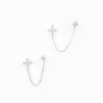Brincos ear cuff corrente em aço