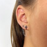 Brincos ear cuff corrente em aço