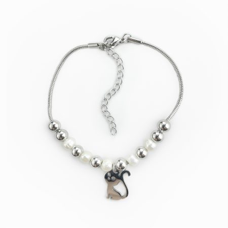 Pulseira gato em aço e pérolas