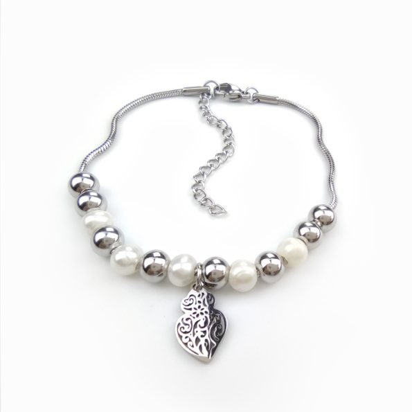 Pulseira Perolas Coração