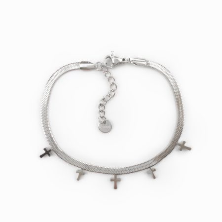 Pulseira em aço com cruzes