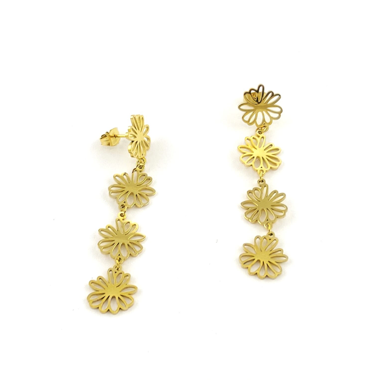 Brincos aço flores em cascata Brincos aço flores em cascata