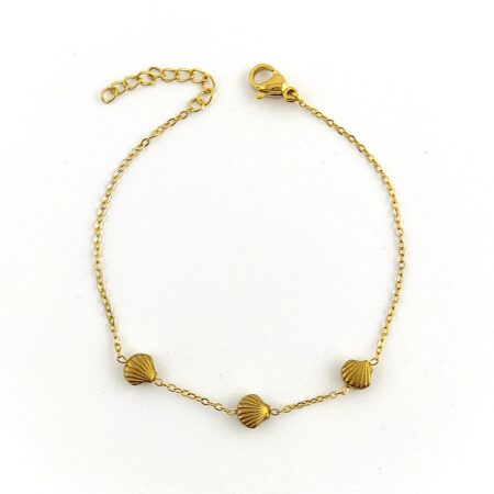 Pulseira Caminho de Santiago – Três Conchas em Aço Dourado