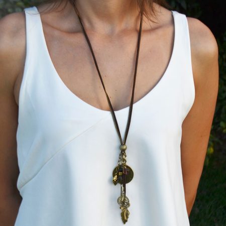 Colar Boho em Camurça e Bronze