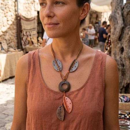 Colar Boho Laranja e Castanho